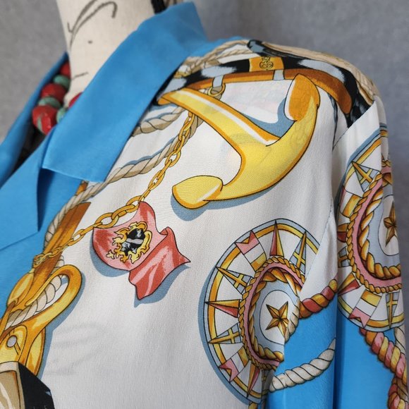 Vintage Michael Mims Kathy Cole Anchor Rope Silk Satin Top Long Sleeve Button - Picture 2 of 10